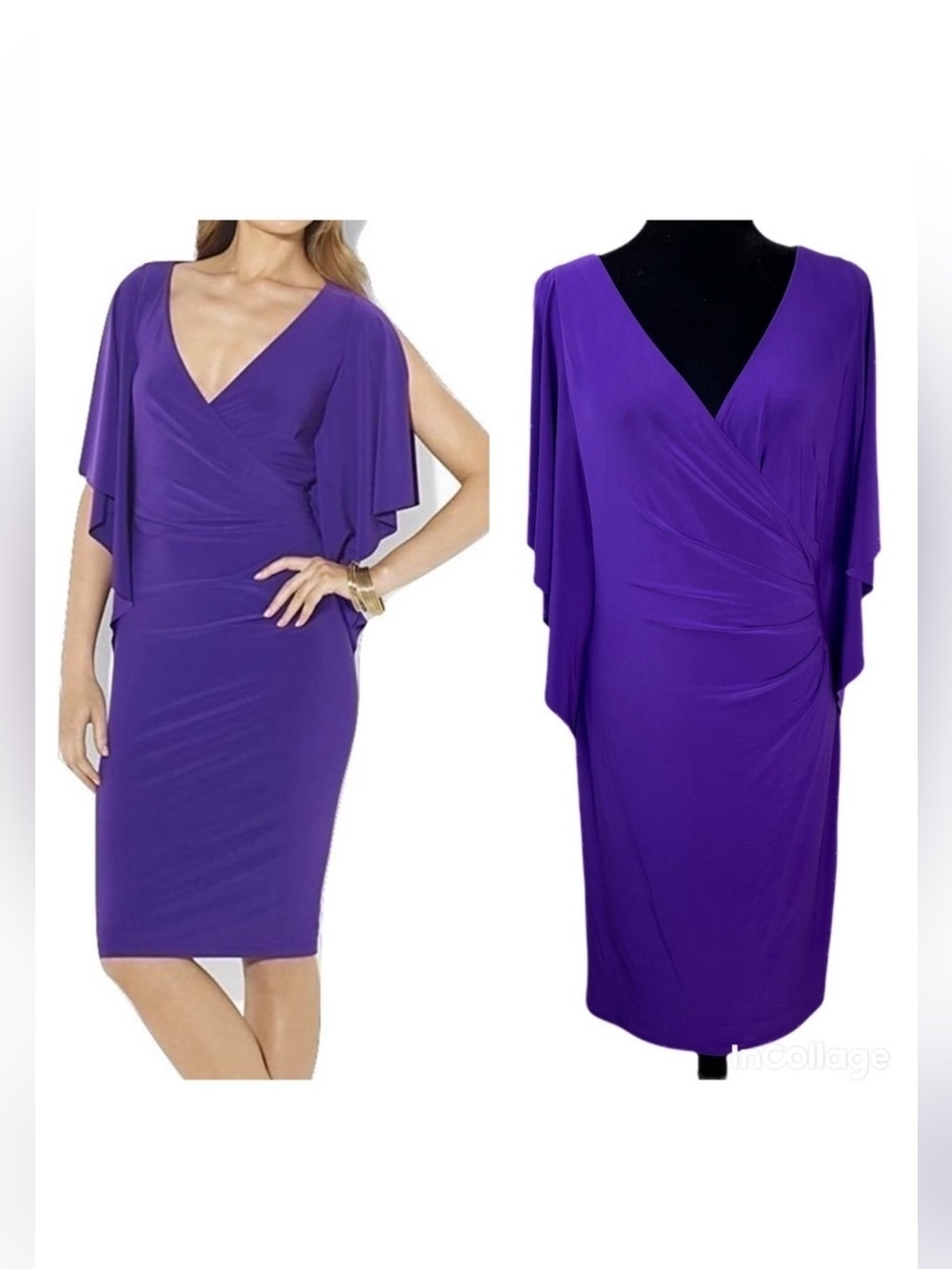 ✅ Ralph Lauren Tanzan Jersey Cascade Sleeve Dress 8